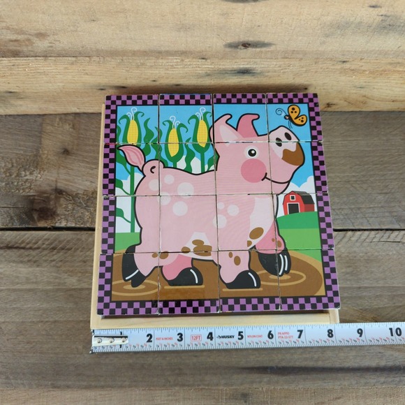 Melissa & Doug - Wooden Cube Puzzle - Create 6 Farm Scenes - 16 Pieces - ages 3+ - Picture 6 of 7